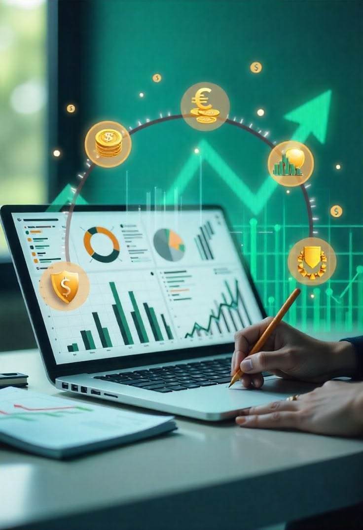 Illustration de gestion financière : suivi de données sur ordinateur